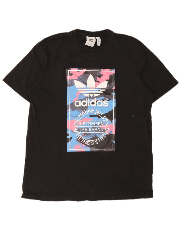 Adidas Mens Graphic T-Shirt Top Grande Algodão Preto