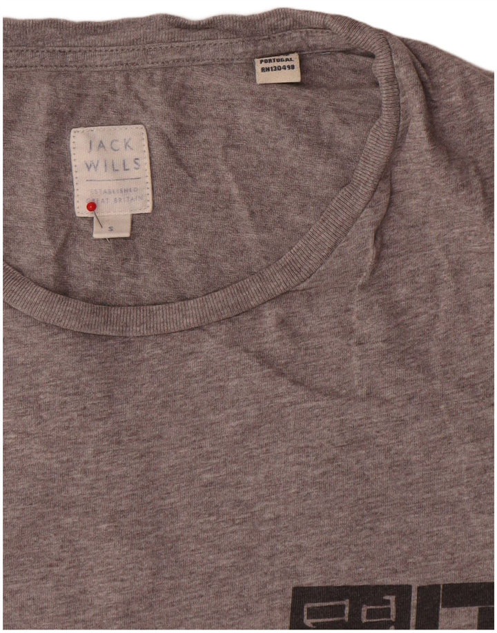 Jack Wills Camiseta masculina gráfica top pequeno algodão manchado cinza