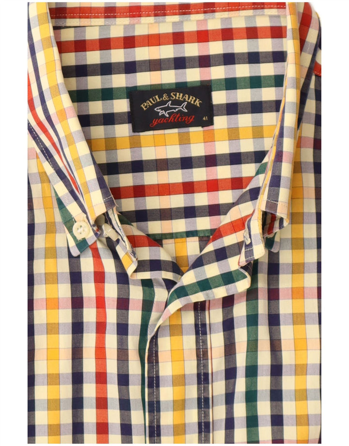 Camisa masculina de iate Paul & Shark tamanho 41 grande xadrez multicolorida
