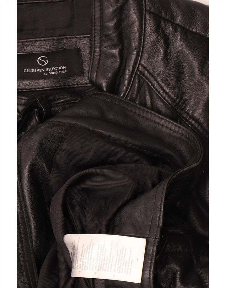 Jaqueta de couro acolchoada masculina vintage IT 50 grande couro preto
