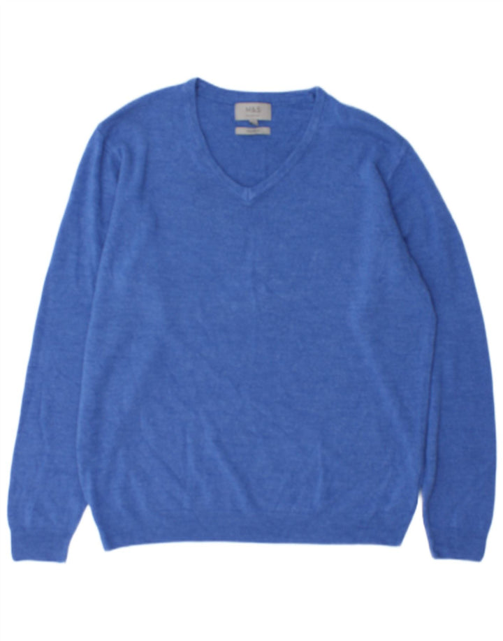 Suéter masculino Marks & Spencer com decote em V XL azul acrílico