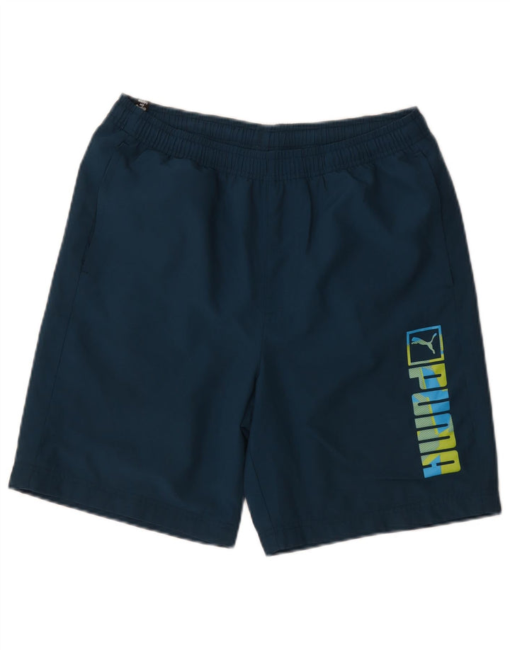 Shorts esportivos masculinos Puma Graphic pequenos poliéster azul marinho