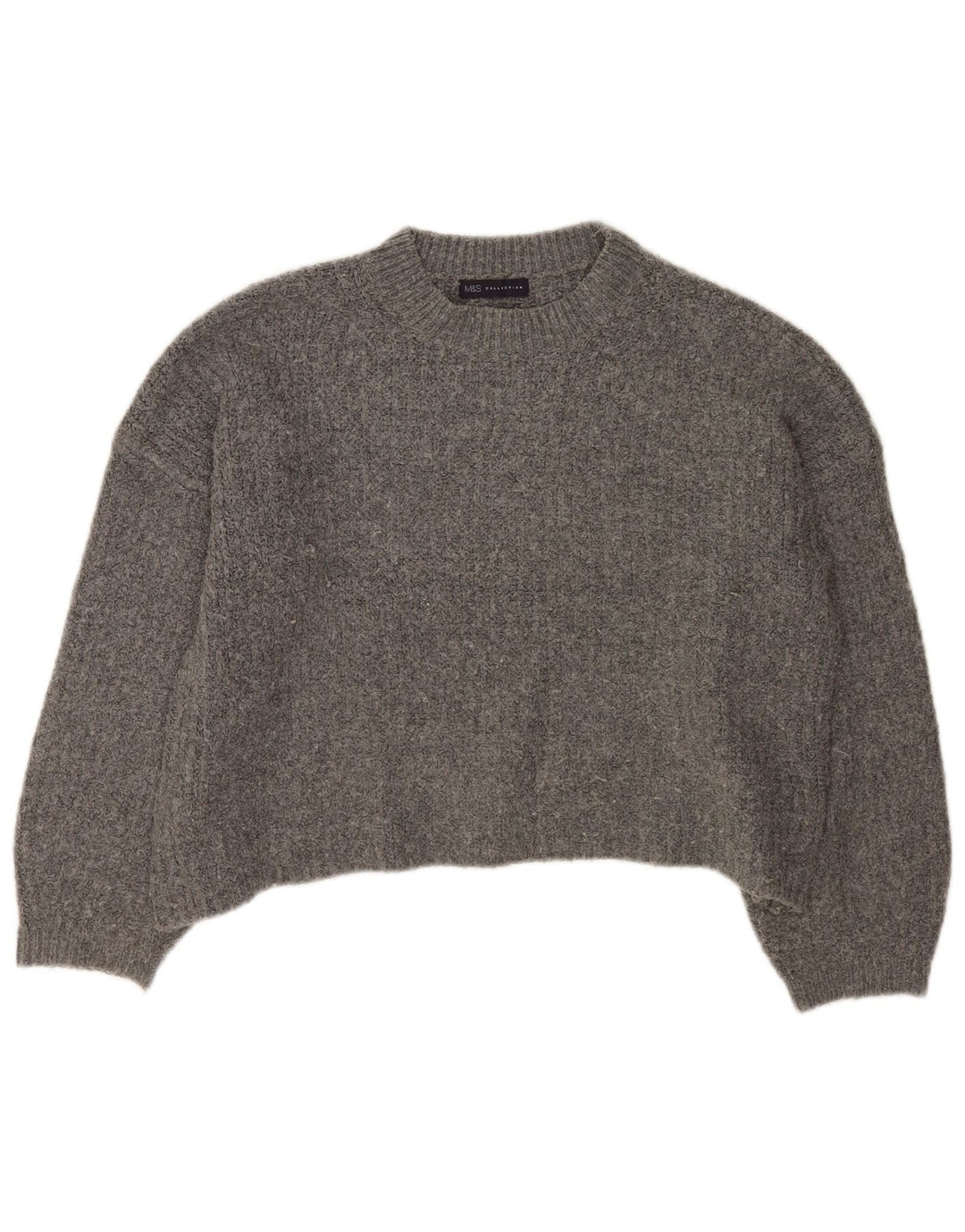 Suéter feminino Marks & Spencer grande com gola redonda Reino Unido 16 grande cinza