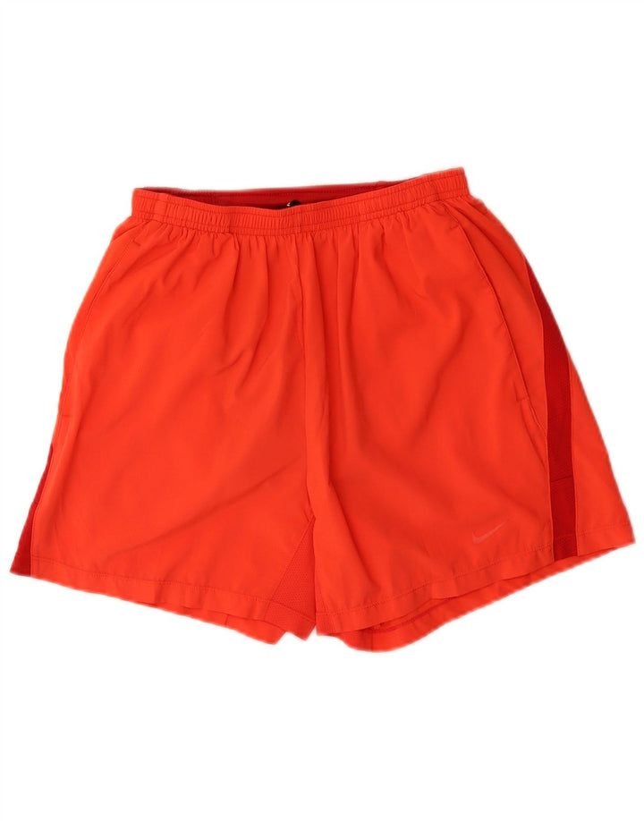 Shorts esportivos masculinos Nike Dri Fit pequeno laranja colorblock poliéster