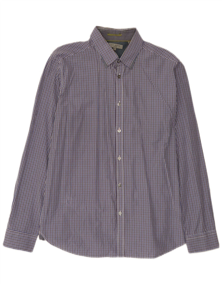 Camisa masculina Ted Baker tamanho 5 XL azul algodão guingão