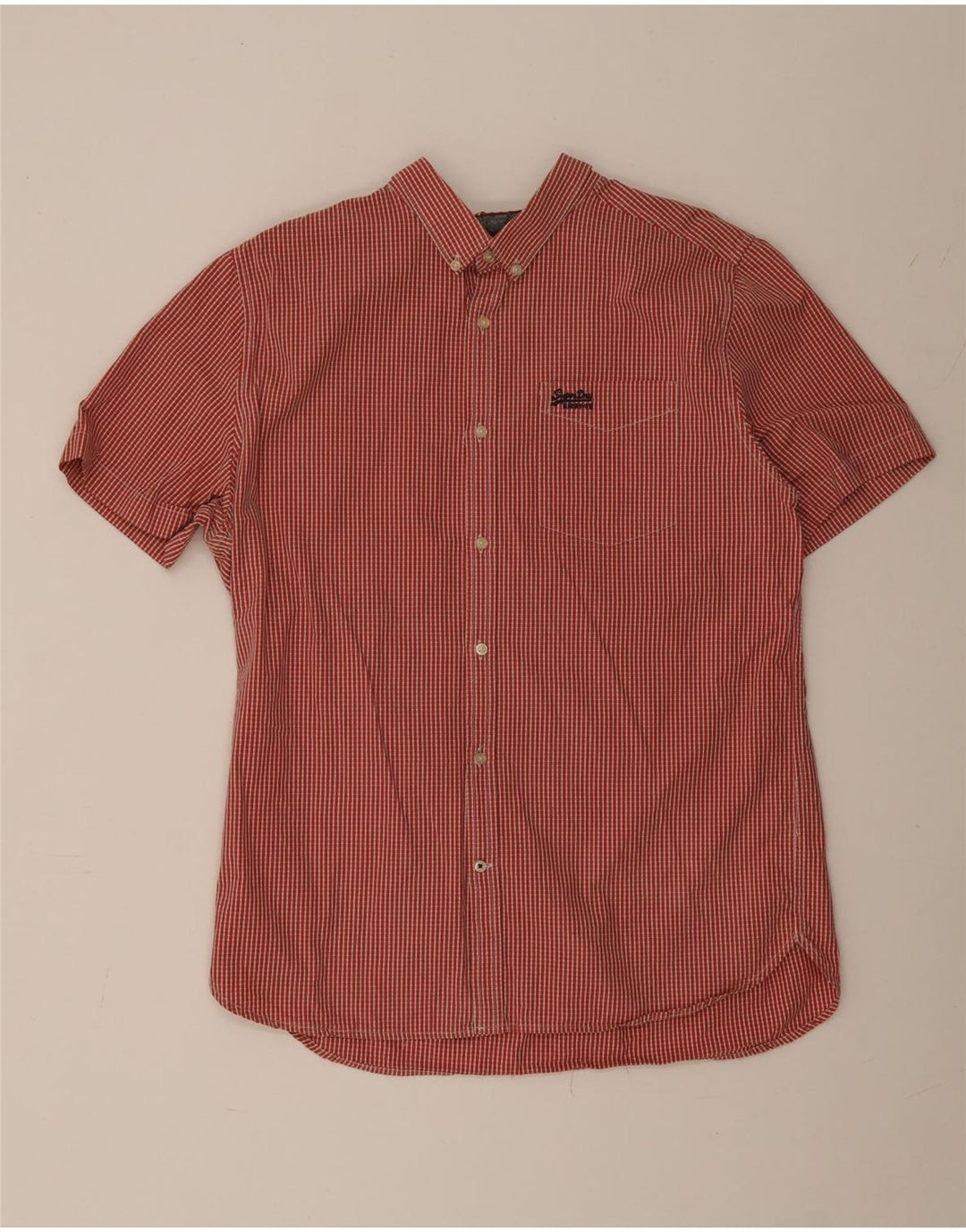 Camisa masculina de manga curta SUPERDRY 2XL algodão vermelho guingão
