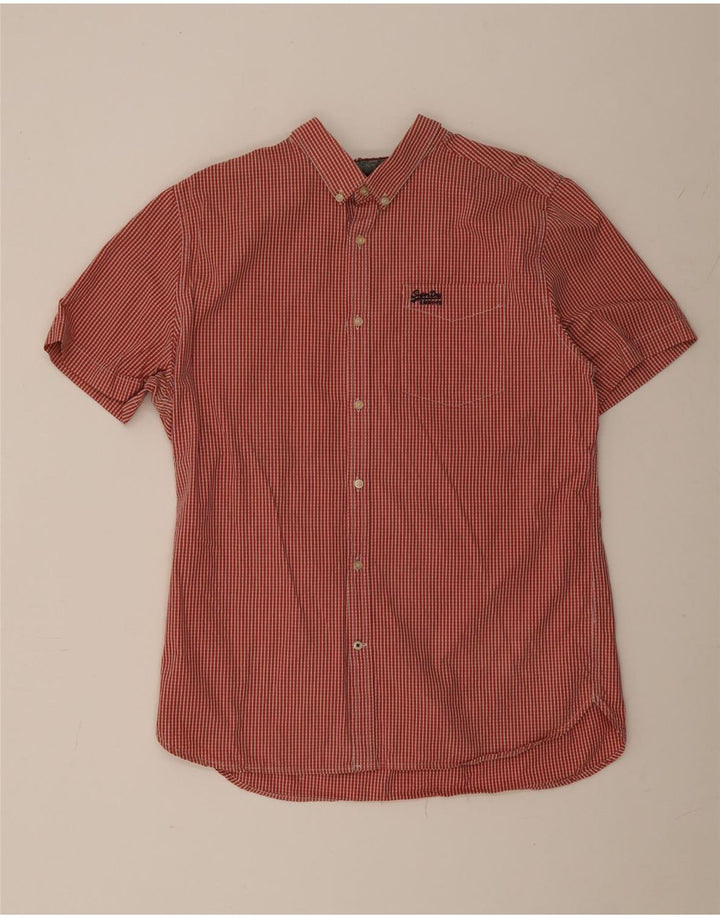 Camisa masculina de manga curta SUPERDRY 2XL algodão vermelho guingão