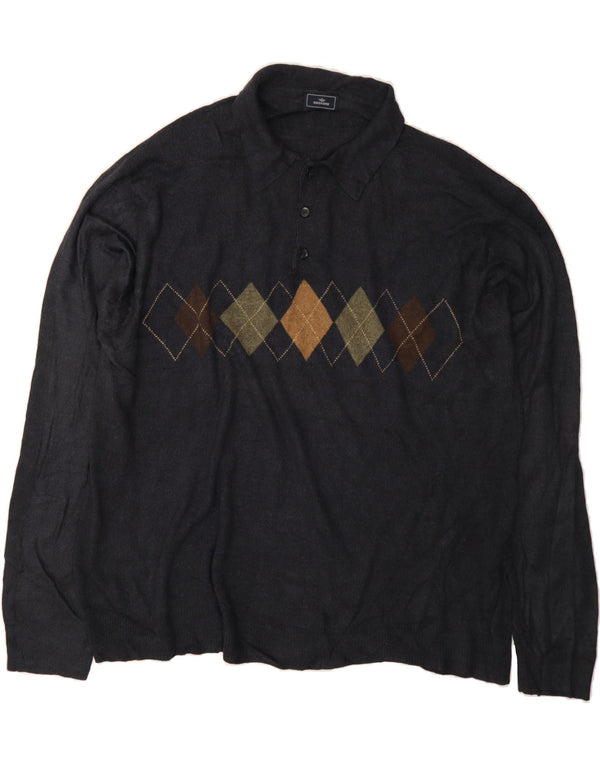 Suéter masculino DOCKERS com gola polo 3XL azul marinho Argyle/Diamante