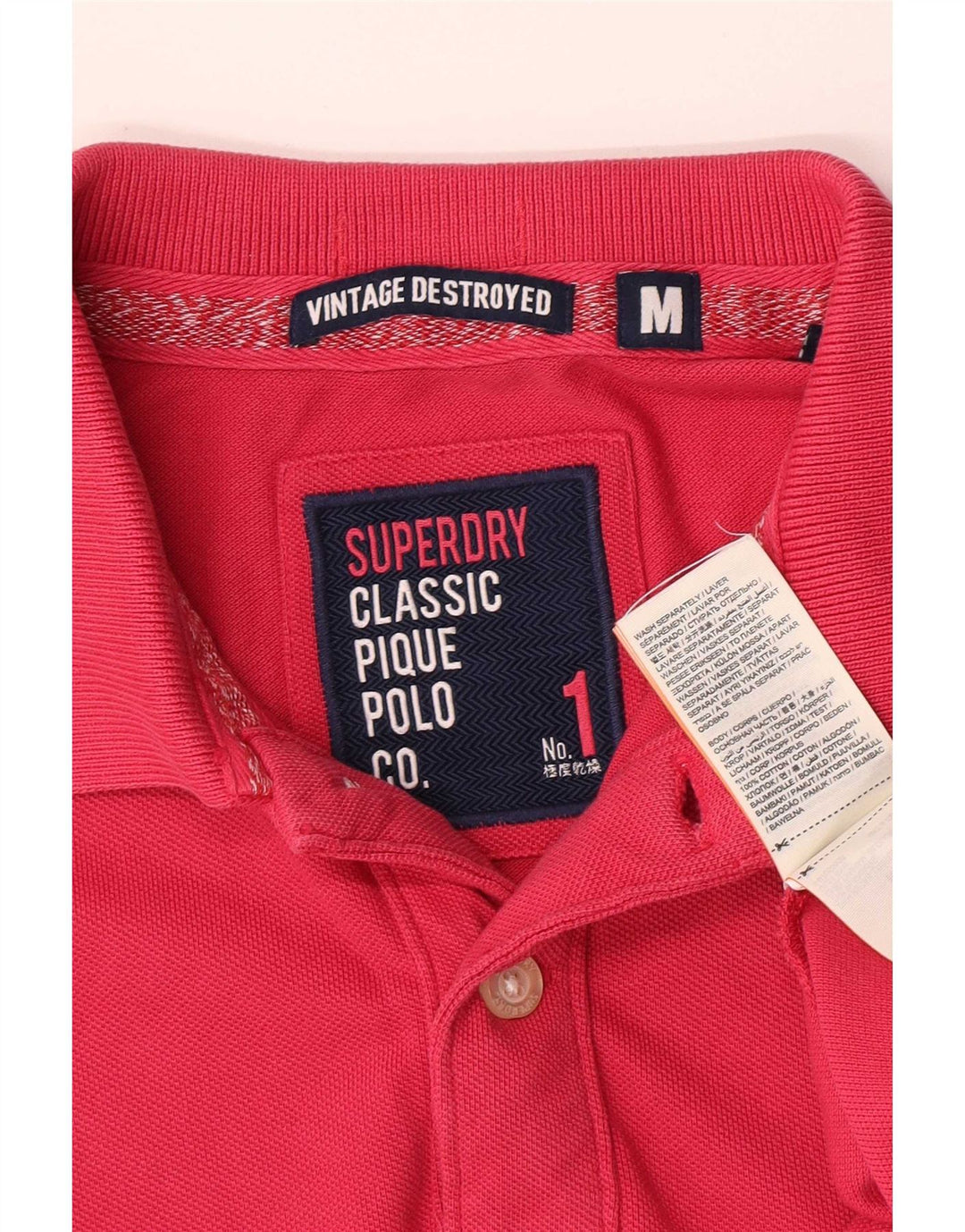 Camisa polo masculina Superdry de manga curta médio rosa algodão