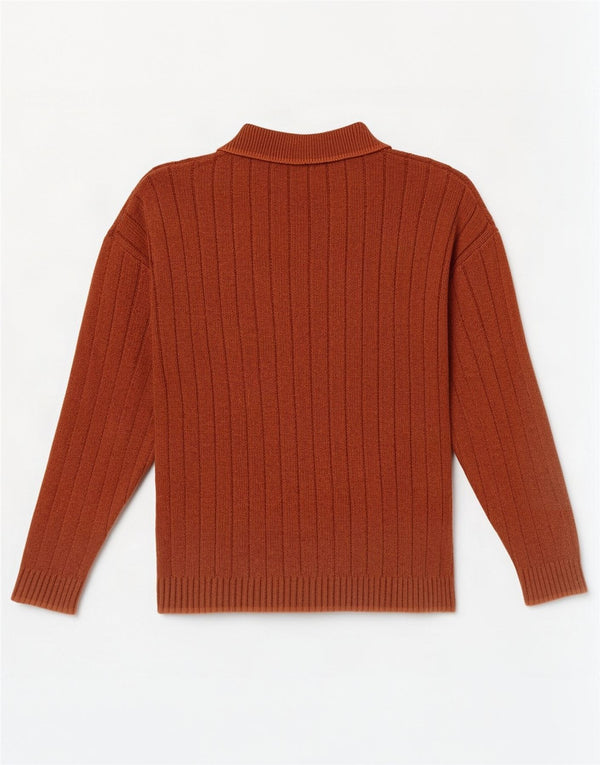 Suéter masculino vintage com gola polo XL algodão laranja