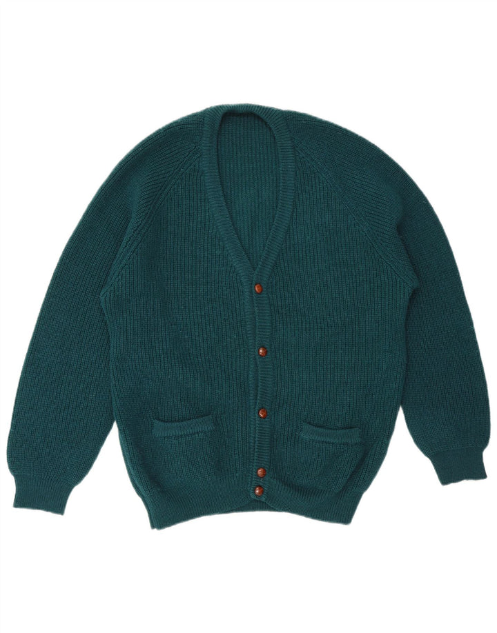 Suéter cardigã masculino vintage grande lã verde
