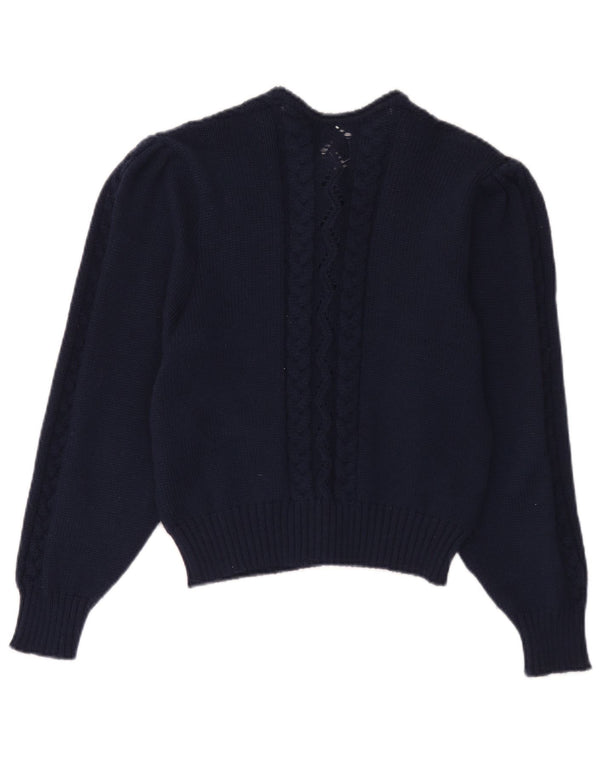 Suéter cardigã feminino Geyer UE 42 grande azul marinho lã nova