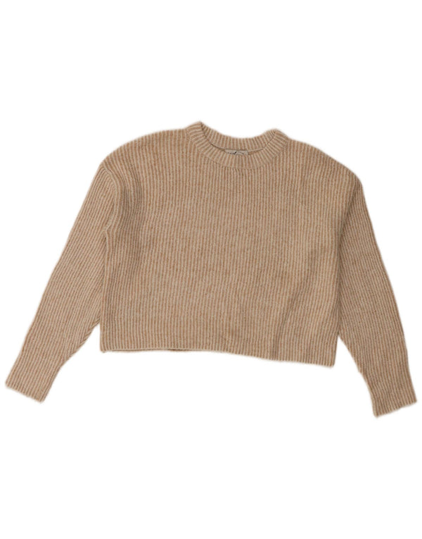 Topshop Suéter feminino cropped superdimensionado com gola redonda Reino Unido 6 XS bege