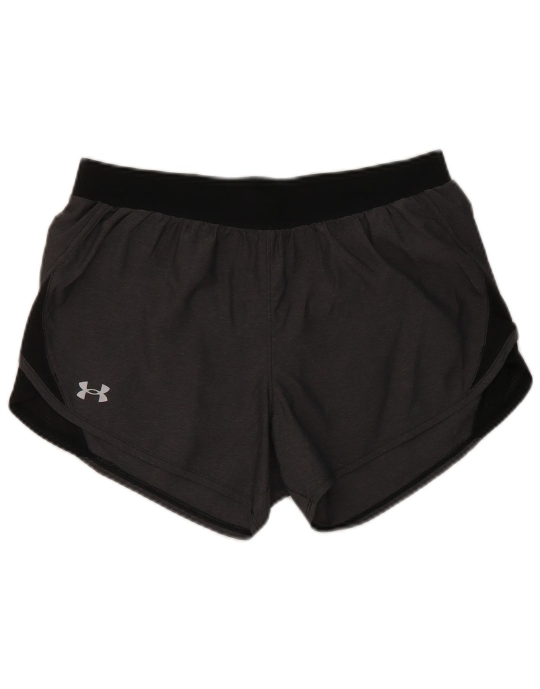 Shorts esportivos femininos Under Armour Heat Gear UK 14 poliéster cinza médio
