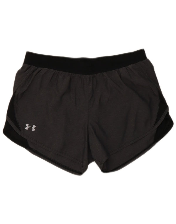 Shorts esportivos femininos Under Armour Heat Gear UK 14 poliéster cinza médio