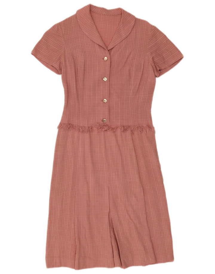 Vestido vintage feminino linha A UK 8 pequeno xadrez rosa