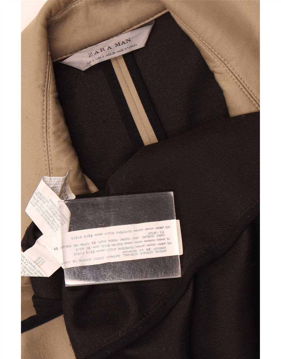 Casaco masculino Zara com peito duplo UK 36 pequeno poliéster bege