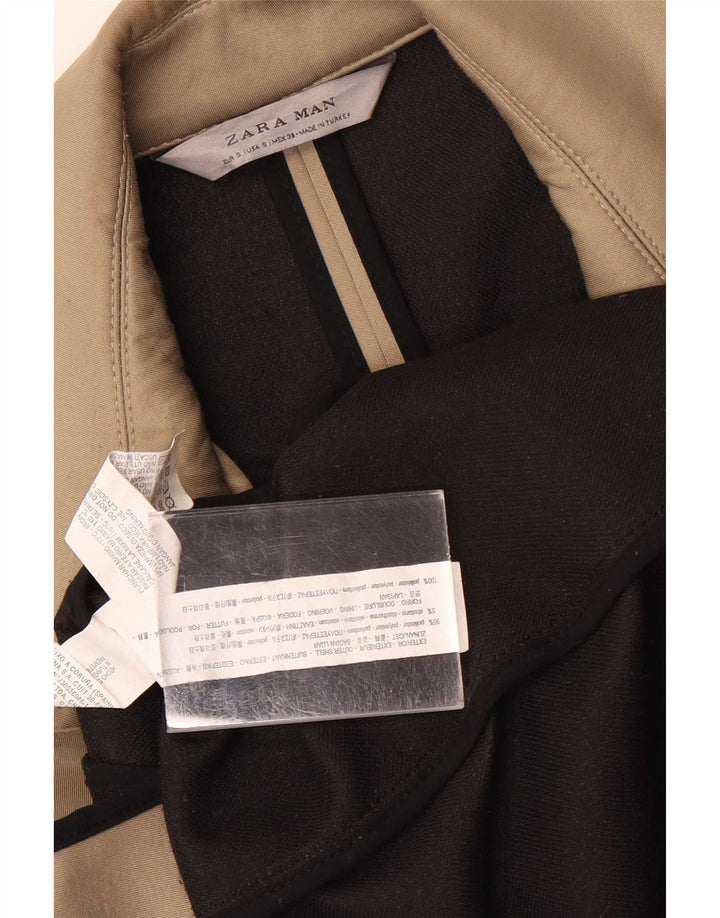 Casaco masculino Zara com peito duplo UK 36 pequeno poliéster bege