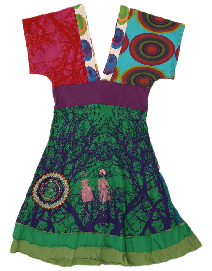 Vestido feminino Desigual com padrão abstrato linha A UK 12 médio multicolorido