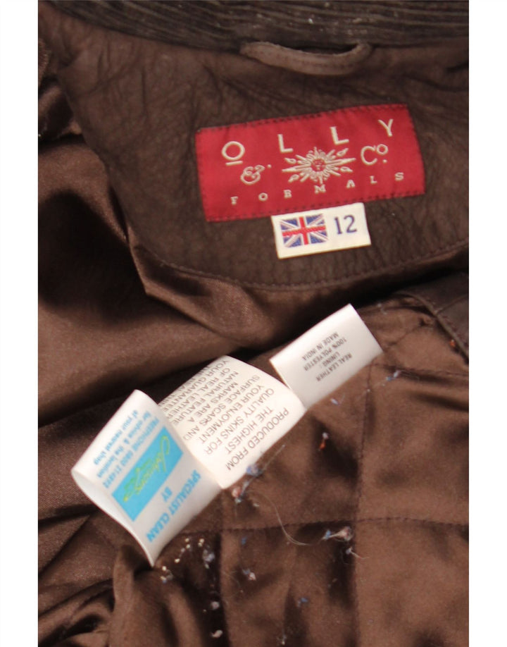 Jaqueta feminina de couro grande Olly & Co Reino Unido 12 marrom médio