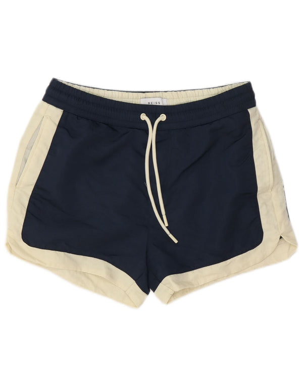 Shorts esportivos femininos Reiss UK 4 XS azul marinho colorblock poliamida