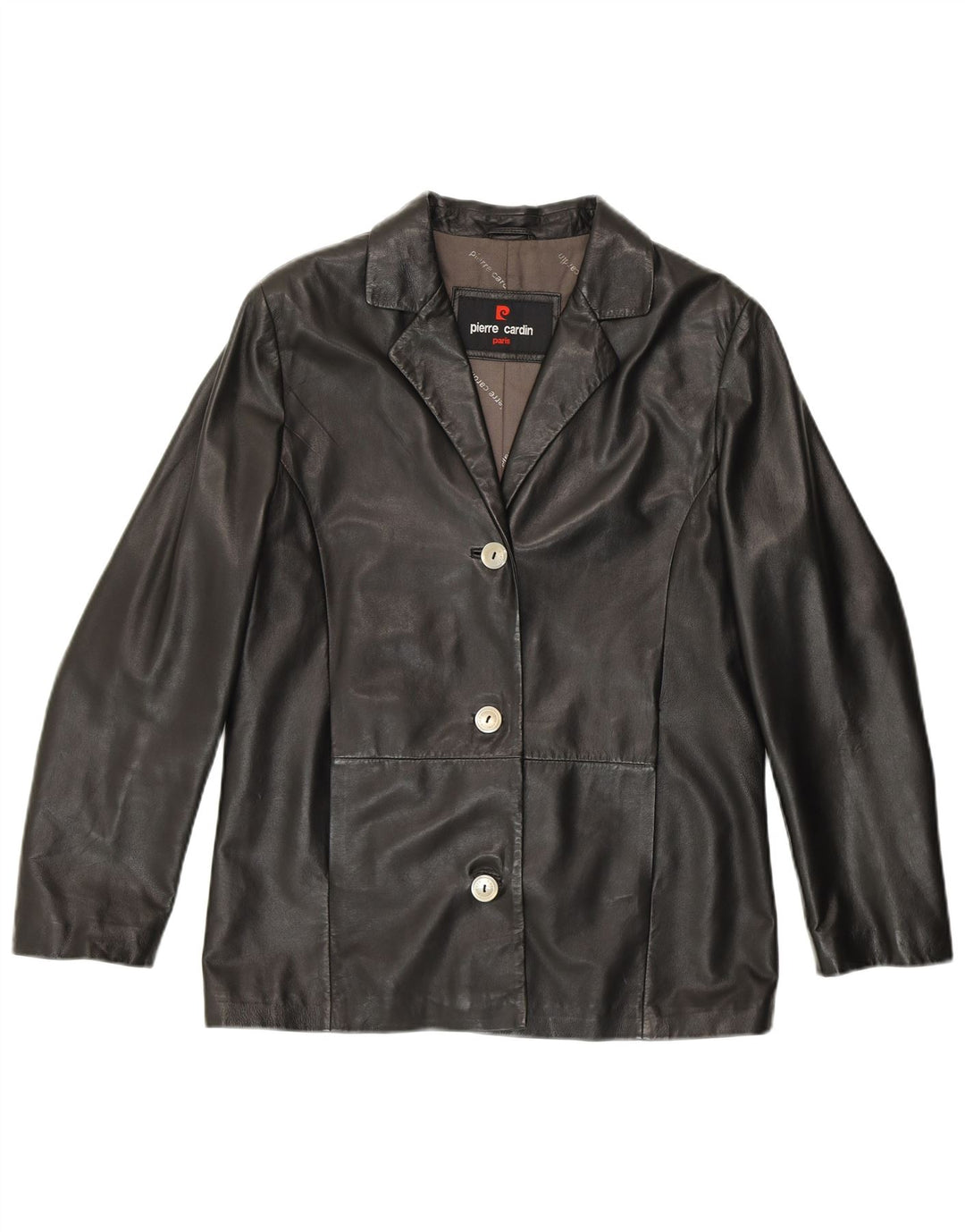 Jaqueta blazer feminina Pierre Cardin com 3 botões Reino Unido 14 grande couro preto
