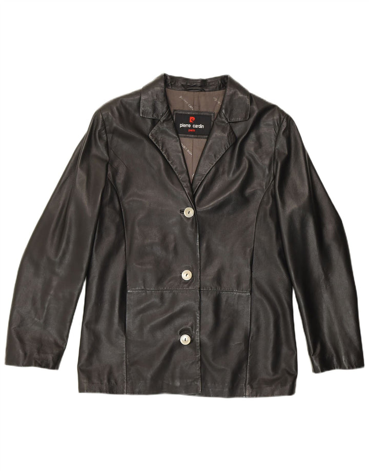 Jaqueta blazer feminina Pierre Cardin com 3 botões Reino Unido 14 grande couro preto