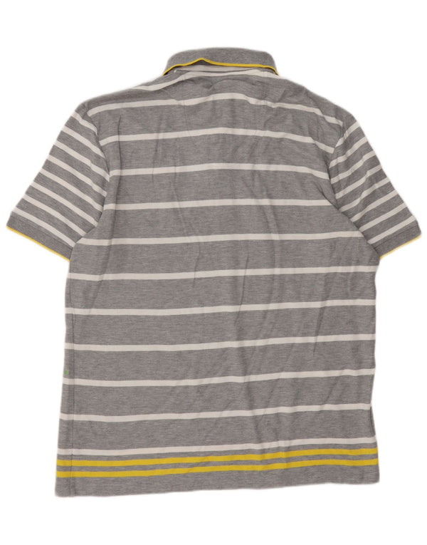 Camisa polo masculina de ajuste moderno Hugo Boss 2XL algodão listrado cinza