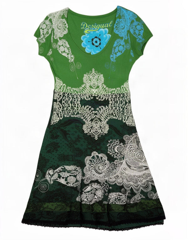 Vestido camiseta feminino Desigual com estampa gráfica UK 20 2XL verde paisley viscose