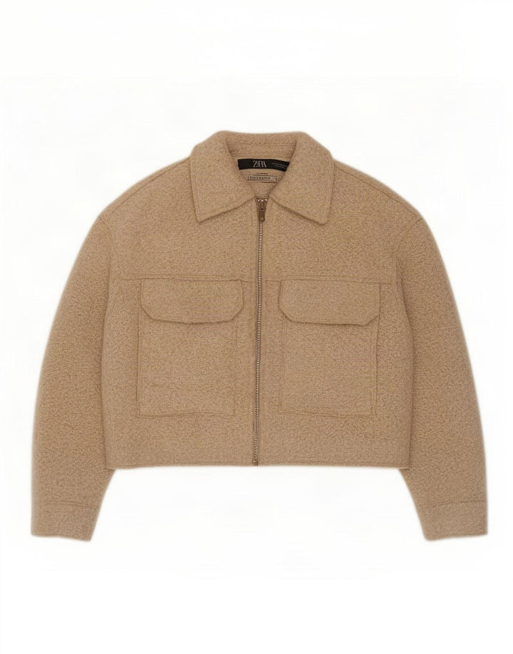 Zara Womens Crop Oversized Bomber Jacket Reino Unido 6 XS Bege