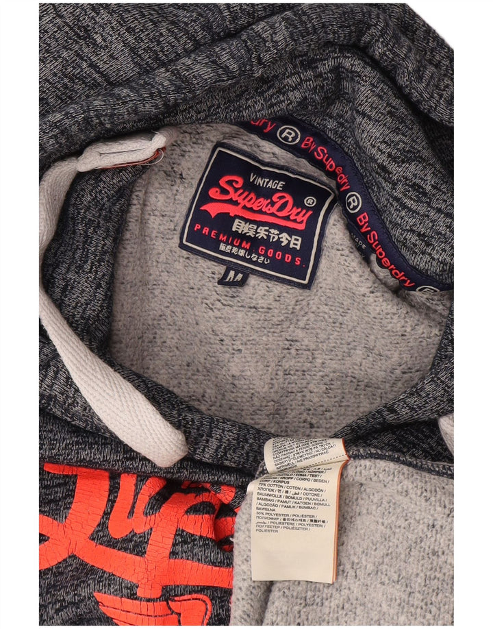 Suéter com capuz gráfico feminino Superdry UK 12 algodão manchado azul marinho médio