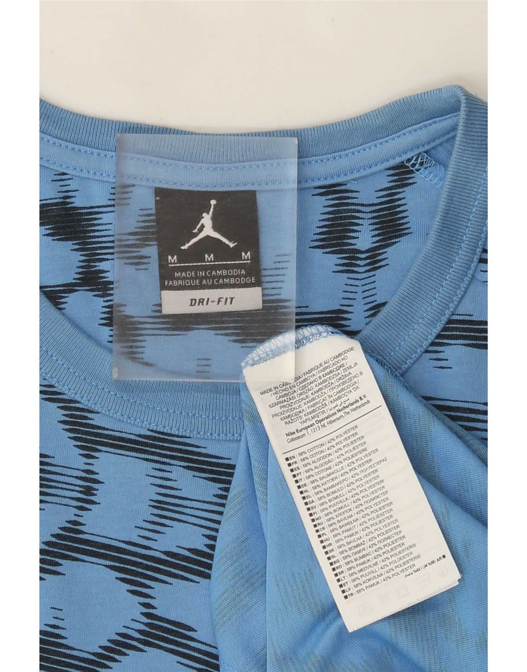 Camiseta masculina Jordan Dri Fit com estampa abstrata de algodão azul médio