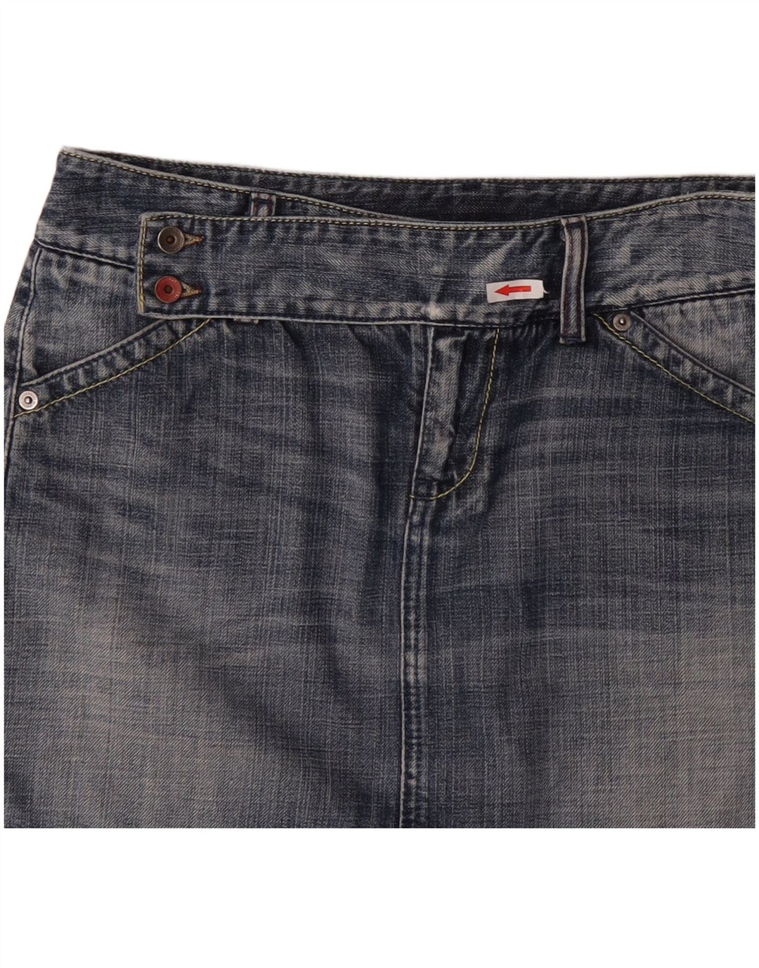 Mini saia jeans feminina Benetton IT 44 médio W32 algodão azul