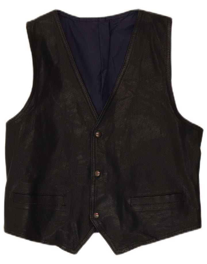 Colete de couro masculino vintage médio couro preto