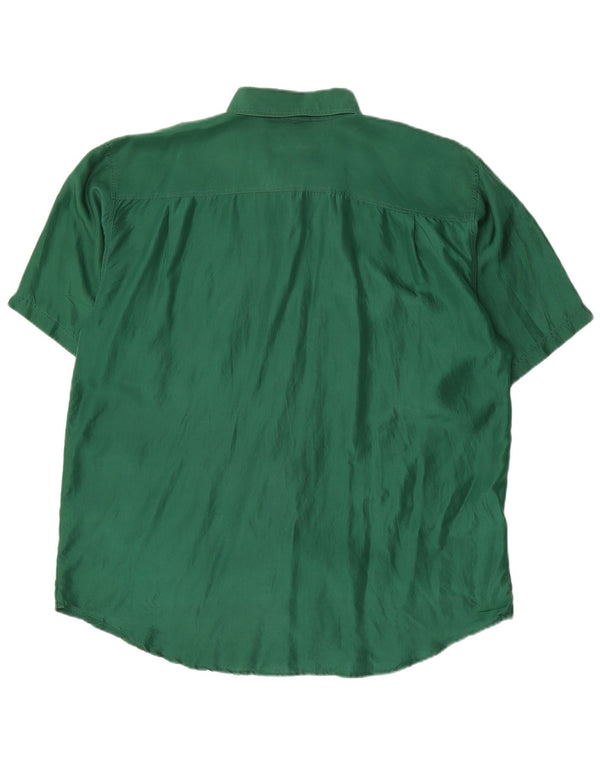 Camisa oversized feminina vintage de manga curta UK 18 XL seda verde