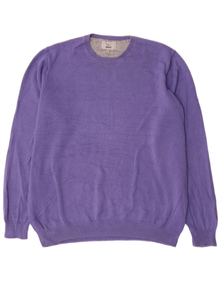 Suéter masculino Marks & Spencer com ajuste regular e gola redonda, grande roxo
