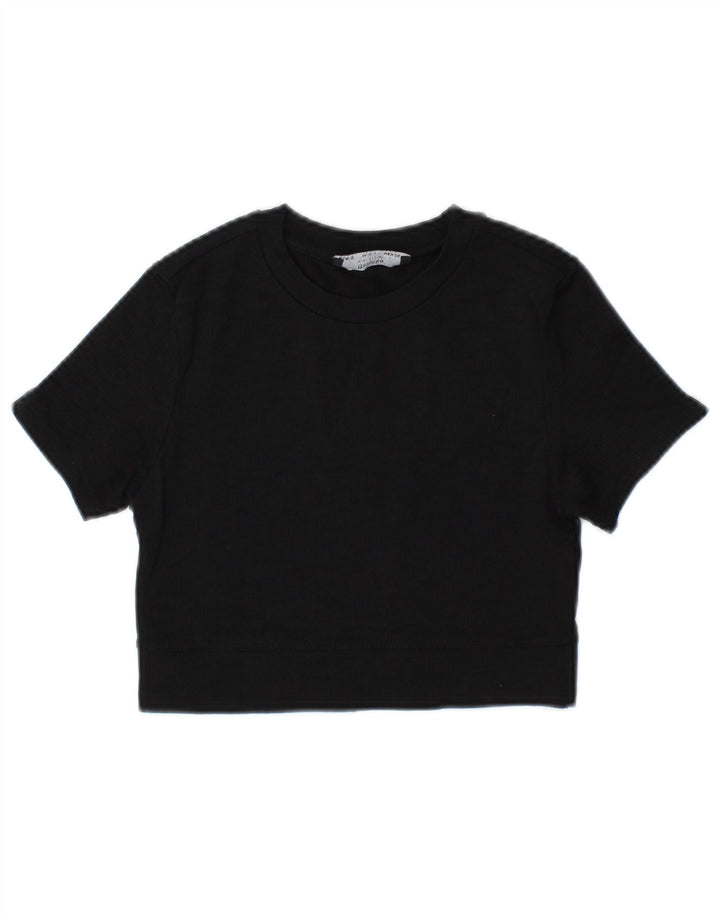 Bershka Camiseta Feminina Crop Top UK 10 Pequena Poliamida Preta