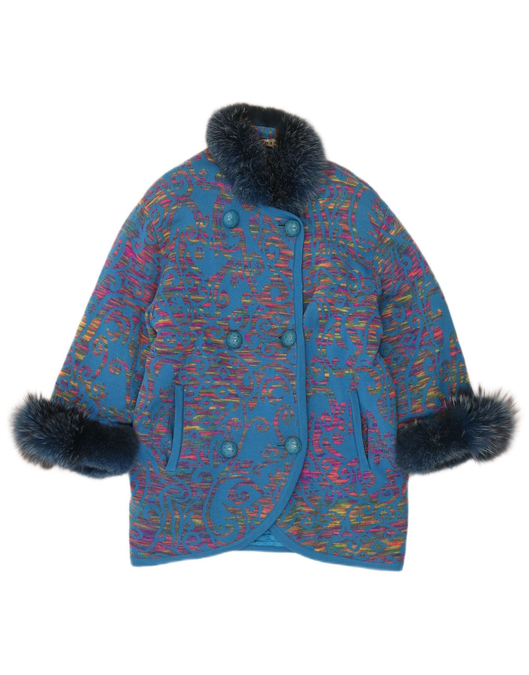 STIZZOLI Casaco feminino de malha com botões duplos UK 20 2XL Azul Paisley