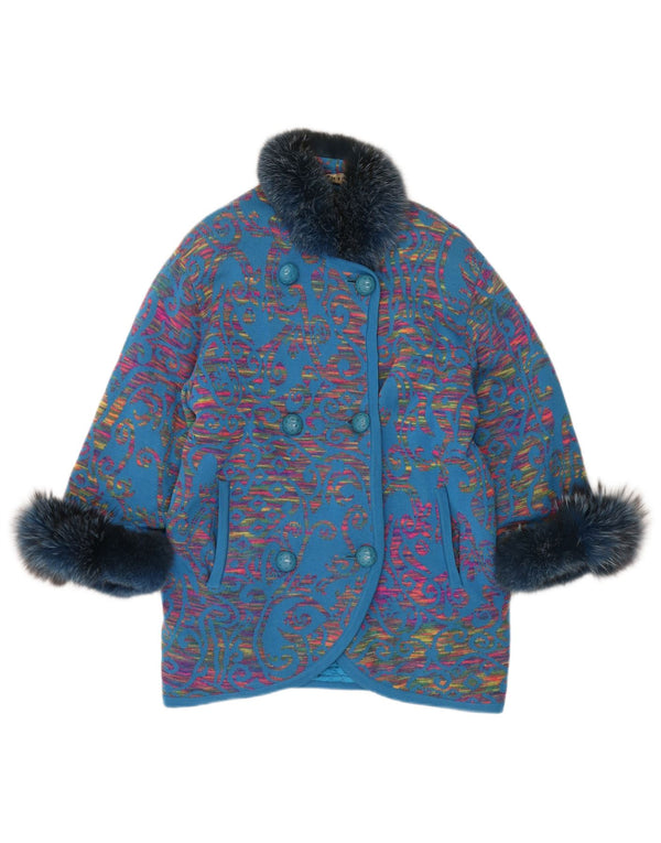 STIZZOLI Casaco feminino de malha com botões duplos UK 20 2XL Azul Paisley