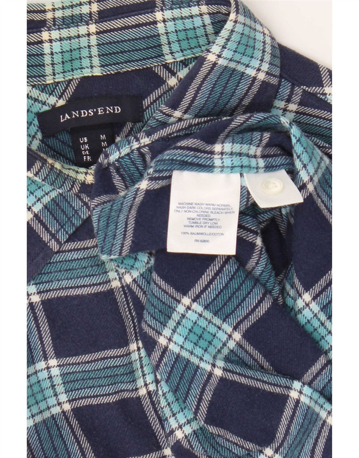 Camisa feminina de flanela Lands End Reino Unido 14 algodão xadrez médio azul marinho