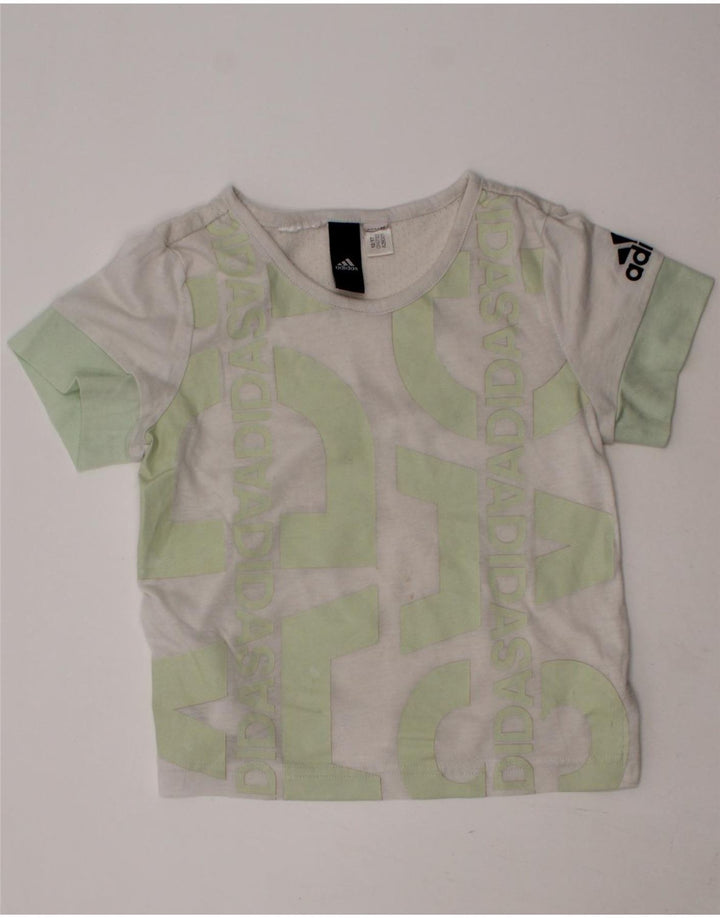 ADIDAS Girls Graphic T-Shirt Top 7-8 Years White Vintage Adidas and Second-Hand Adidas from Messina Hembry 