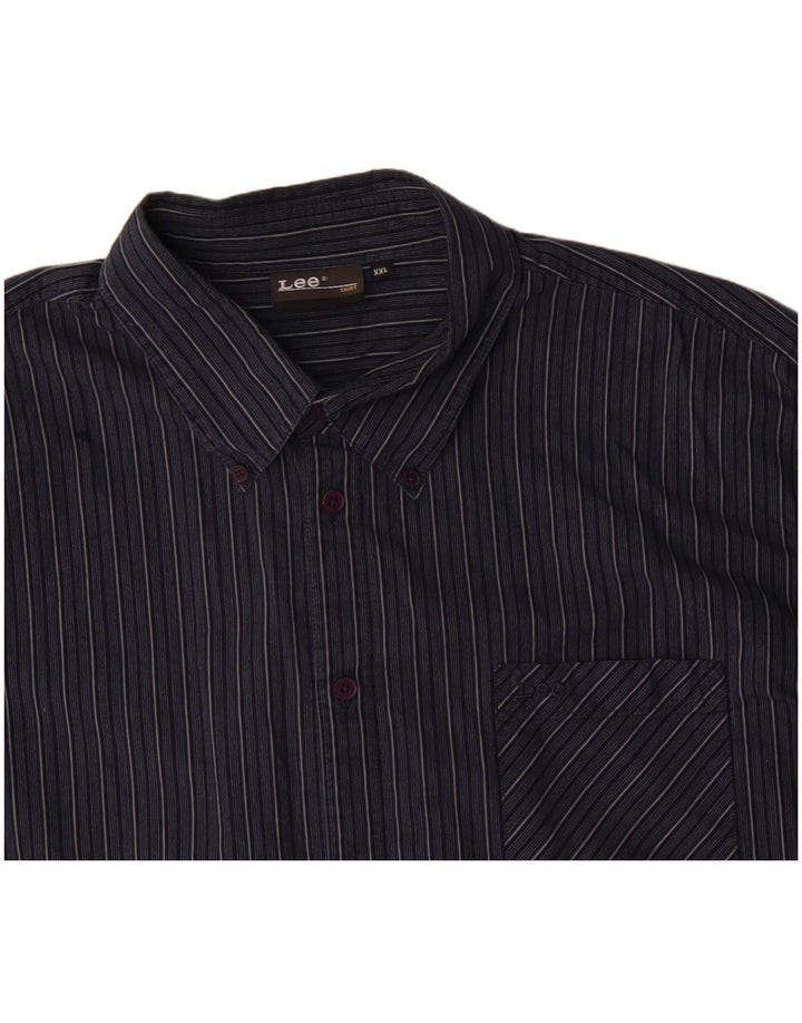 Camisa masculina Lee 2XL algodão listrado azul marinho
