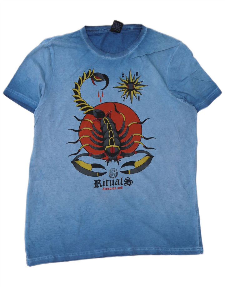 Camiseta gráfica masculina Scorpion Bay Top algodão azul médio