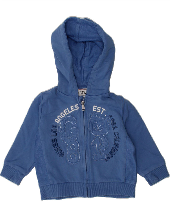GUESS Baby Boys Graphic Zip Neck Jumper Sweater 9-12 Months Blue Cotton Vintage Guess and Second-Hand Guess from Messina Hembry 
