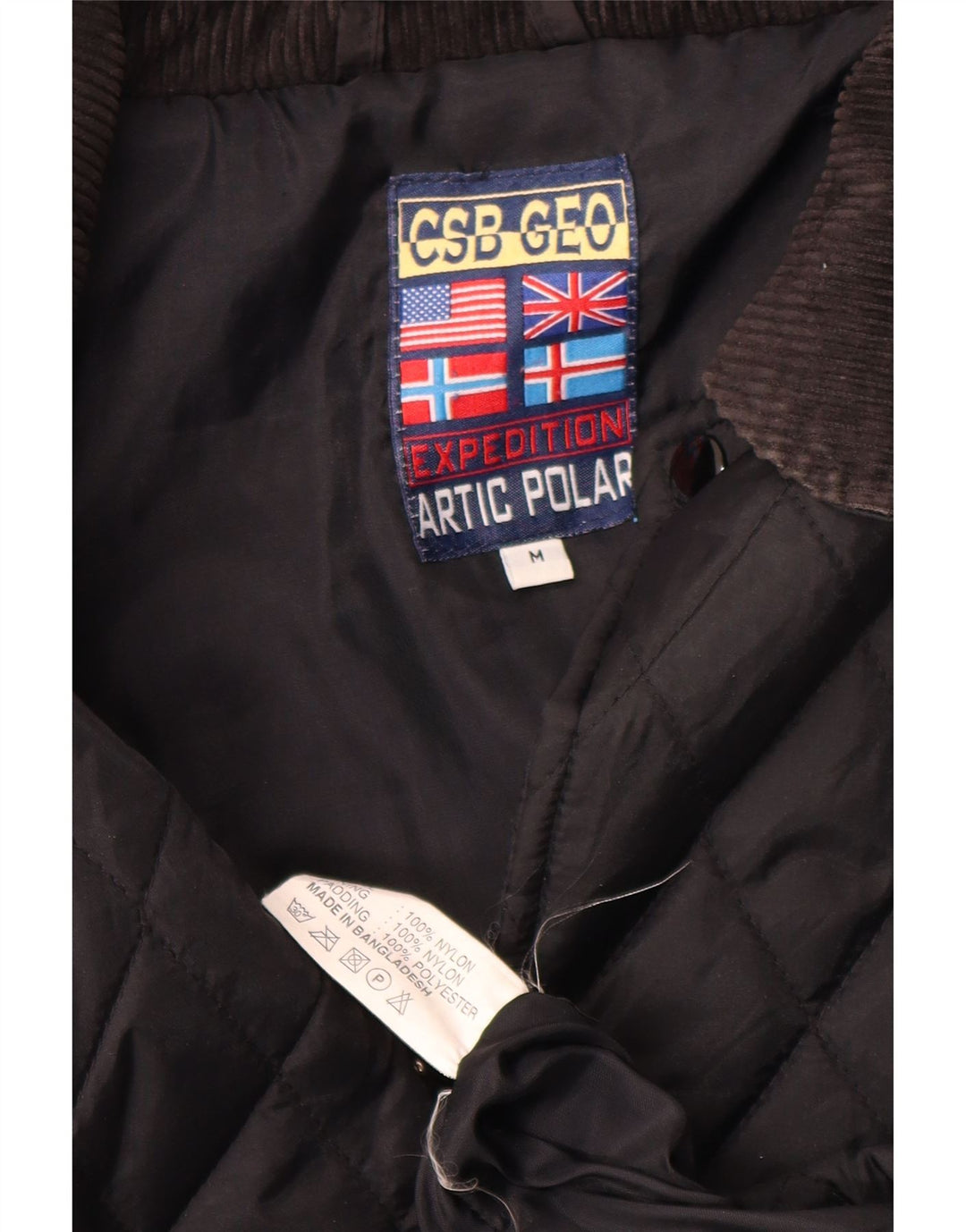 Jaqueta acolchoada masculina vintage UK 38 nylon preto médio