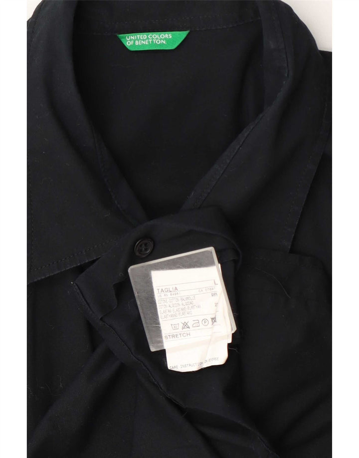 Camisa masculina de manga curta Benetton grande algodão azul marinho
