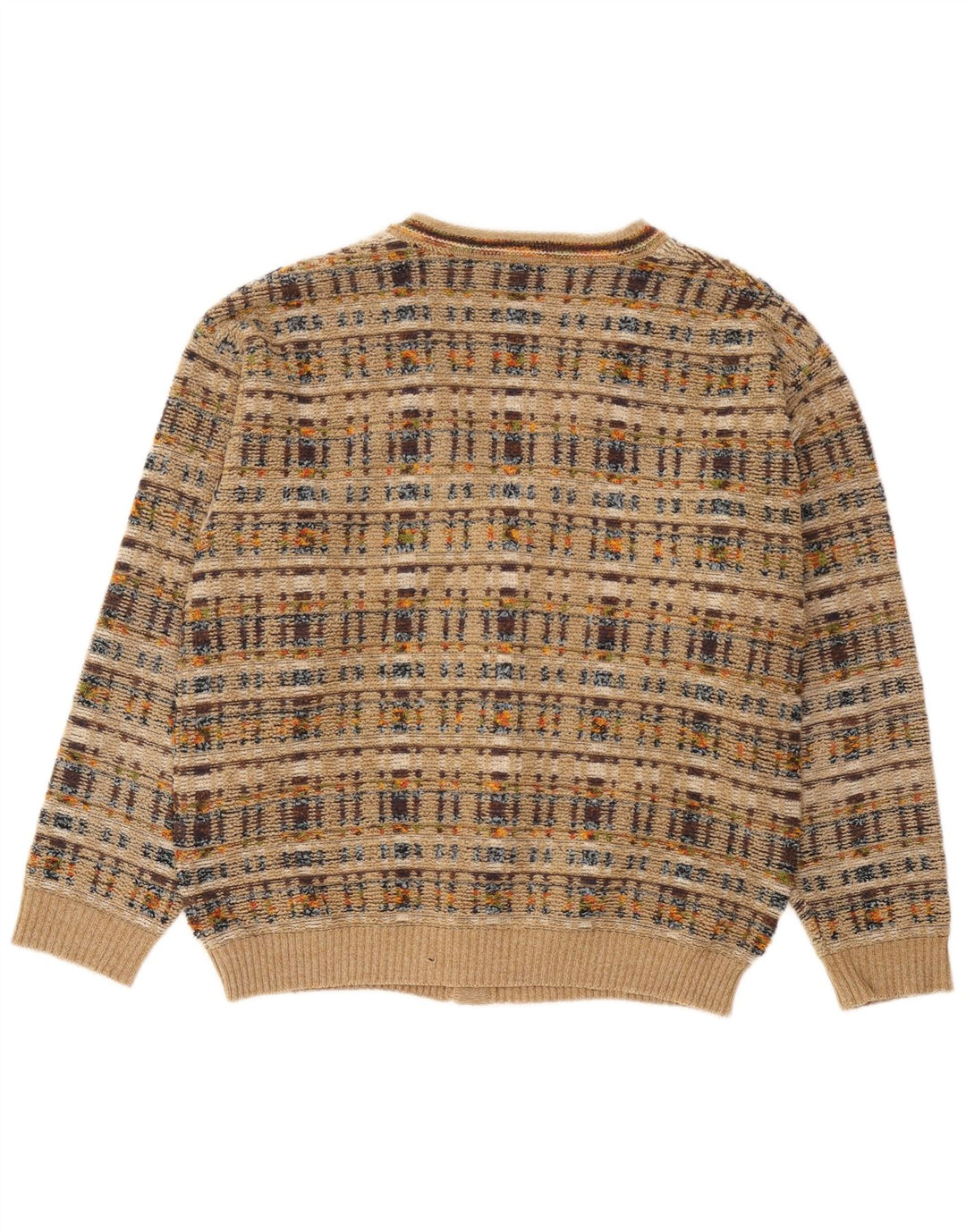 Suéter cardigã masculino vintage grande xadrez bege
