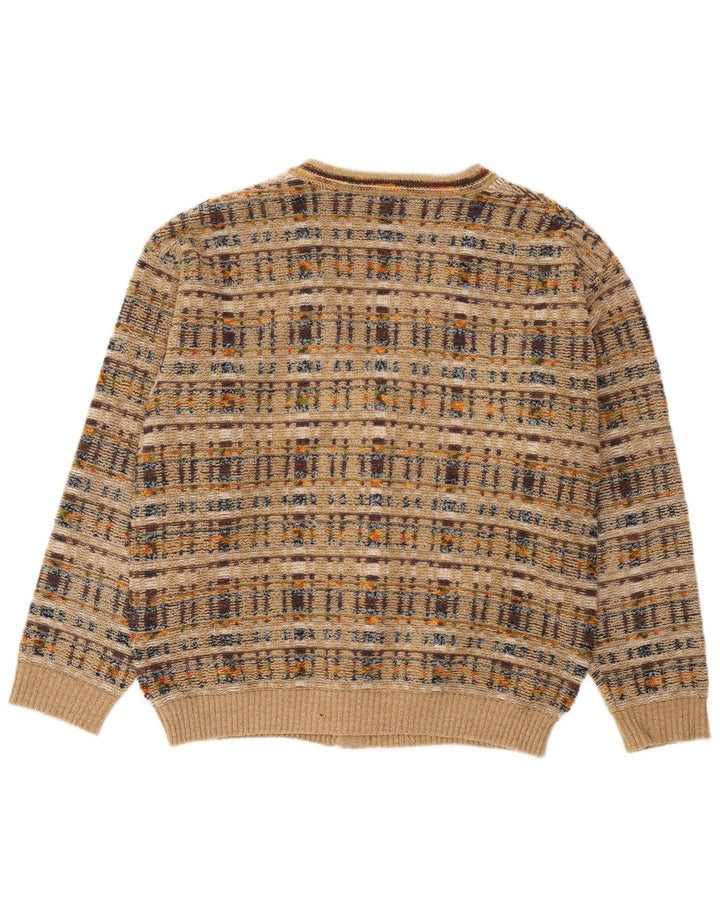 Suéter cardigã masculino vintage grande xadrez bege