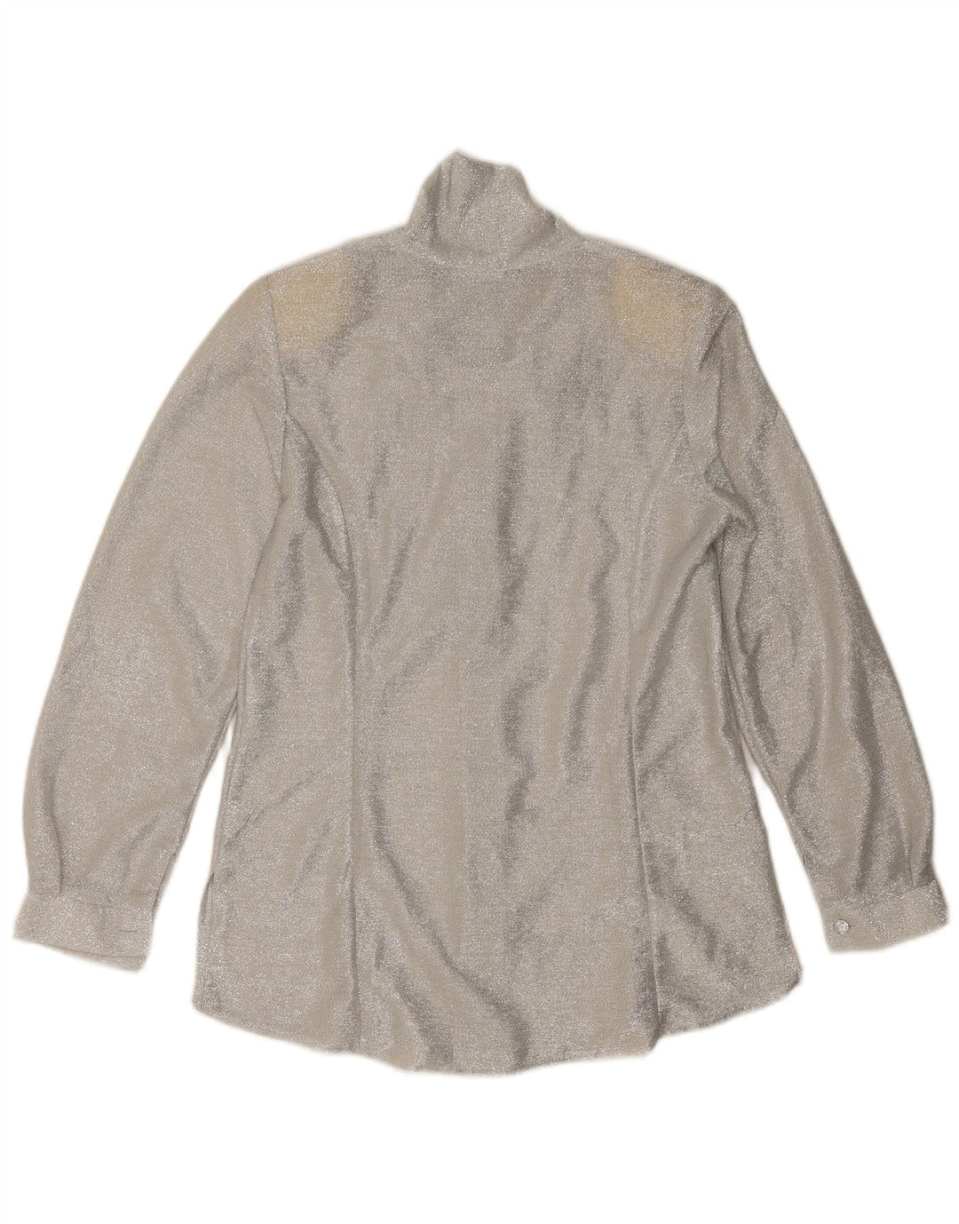 Blusa feminina vintage com gravata frontal Reino Unido 12 médio prateado salpicado