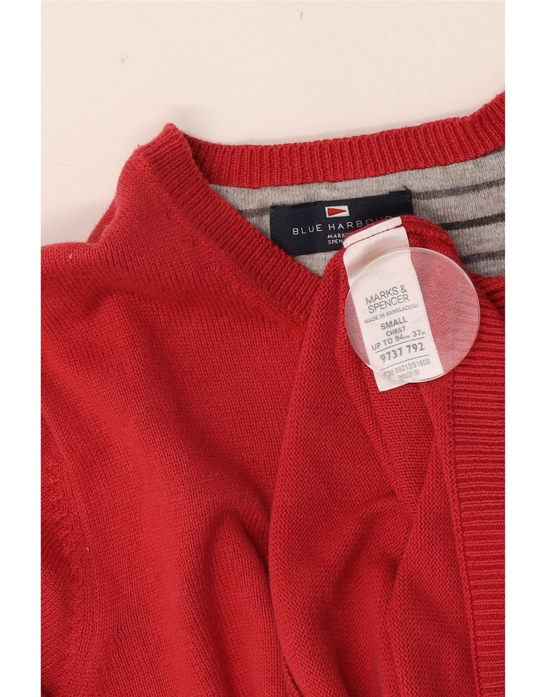 Suéter masculino Marks & Spencer Blue Harbor Boat Neck Jumper pequeno algodão vermelho